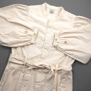 J.Crew Puff-Sleeve Chino Jumpsuit Cream Belted Button Front Long Sleeve Women 8